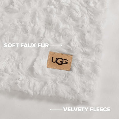 UGG Adalee Faux Fur King Blanket, Double-Sided Fluffy Blanket, Cozy Oversized Throw for Couch, Washable Bedding for California King Bed, Luxury Home Decor, 110" x 90", Natural White