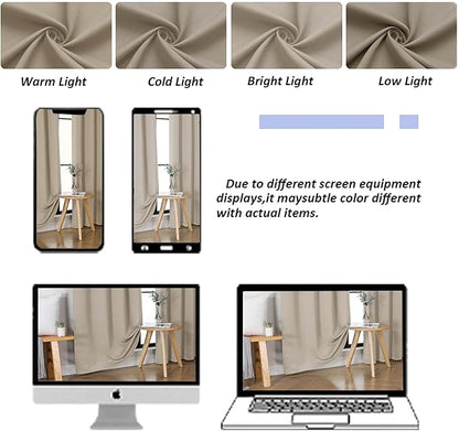Simplebrand Ava Biscotti Beige Short Blackout Curtains for Bedroom 45 Inches Long 2 Panels Set, Solid Thermal Insulated, Energy Saving Window Treatment Curtains Blackout Drapes, W40 x L45 Inch