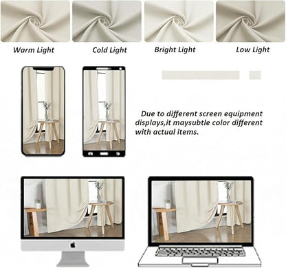 Simplebrand Ava Ivory Short Light Filtering Curtains for Bedroom 45 Inches Long 2 Panels Set, Solid Thermal Insulated, Energy Saving Window Treatment Curtains Light Filtering Drapes, W40 x L45 Inch
