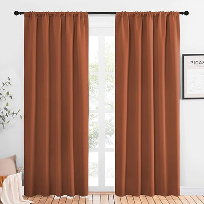 NICETOWN Blackout Curtains and Drapes - Thermal Insulated Solid Rod Pocket Blackout Draperies/Panels (Burnt Orange, 1 Pair, 52 by 84 inches)