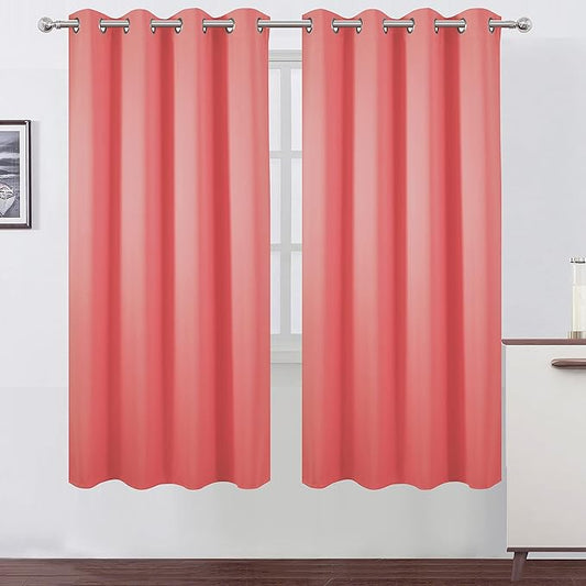 LEMOMO Coral Thermal Blackout Curtains/52 x 72 Inch/Set of 2 Panels Room Darkening Curtains for Bedroom