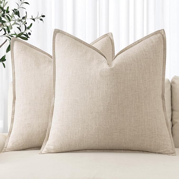 MIULEE Decorative Linen Pillow Covers 20x20 Inch Natural Beige Boho Farmhouse Neutral Couch Throw Pillows for Bed Pack of 2 Accent Modern Pillowcase Sofa Livingroom Home Decor