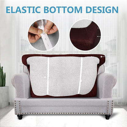Leather Look Couch Cushion Covers Sofa Seat Slipcovers Sets Couches Furniture Protector for Sectional Armchair Loveseat Pets Kids Stretch Spandex Fabric (1 T-Cushion loveseat, Burgundy)