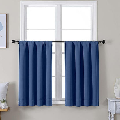 Simplebrand Ava Royal Blue Short 36 Inches Blackout Curtain 2 Panels Set, Half Window Rod Pocket Privacy Curtain Tiers for Kitchen, Curtains Blackout for Bathroom Shades, W40 x L36 Inch, Royal Blue