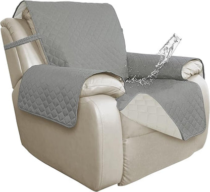 ISSUNTEX Double Protection 100% Waterproof Recliner Covers for Living Room, Reversible Furniture Protector Recliner Couch Sofa Slipcover for Dogs, Pets, Kids (Oversized Recliner, Light Gray/Ivory)