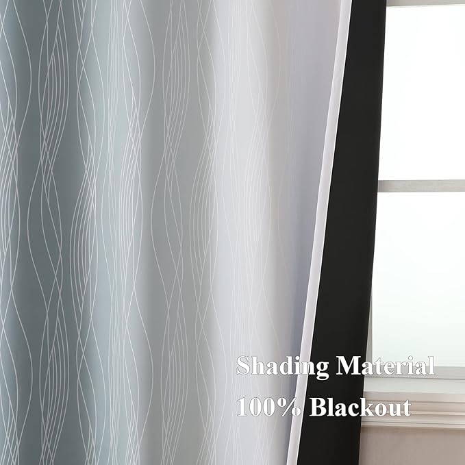 Estelar Textiler Stone Blue and Greyish White Gradient Room Darkening Blackout for Living Room, Thermal Insulated Ombre Light Blocking Grommet Blackout Drapes for Bedroom, 42Wx84L, 2 Panels
