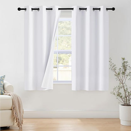 NICETOWN 100% Blackout Window Curtain Panels 40" Length, Set of 2, Snow White, 42 inches Wide, Thermal Insulated Drapes for Kitchen