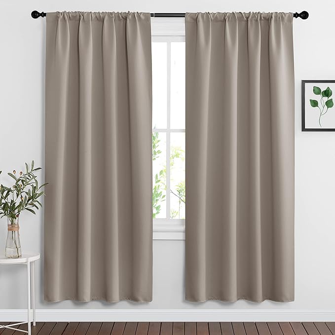 RYB HOME Blackout Curtains for Bedroom Living Room 72 inches Long, Thermal Insulated Privacy Rod Pocket Drapes for Nursery Office Home Theater, Width 42 by Length 72, Sand, 2 Panels