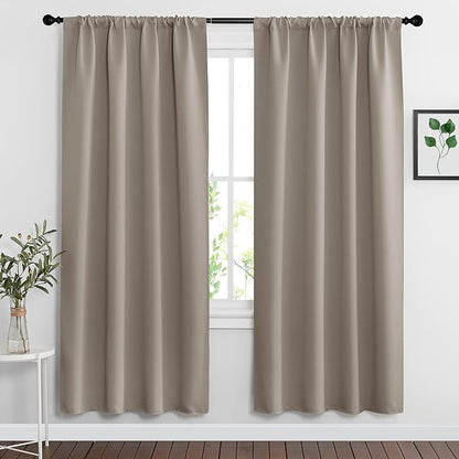 RYB HOME Blackout Curtains for Bedroom Living Room 72 inches Long, Thermal Insulated Privacy Rod Pocket Drapes for Nursery Office Home Theater, Width 42 by Length 72, Sand, 2 Panels