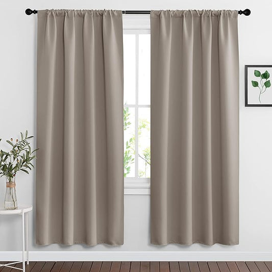RYB HOME Blackout Curtains for Bedroom Living Room 72 inches Long, Thermal Insulated Privacy Rod Pocket Drapes for Nursery Office Home Theater, Width 42 by Length 72, Sand, 2 Panels