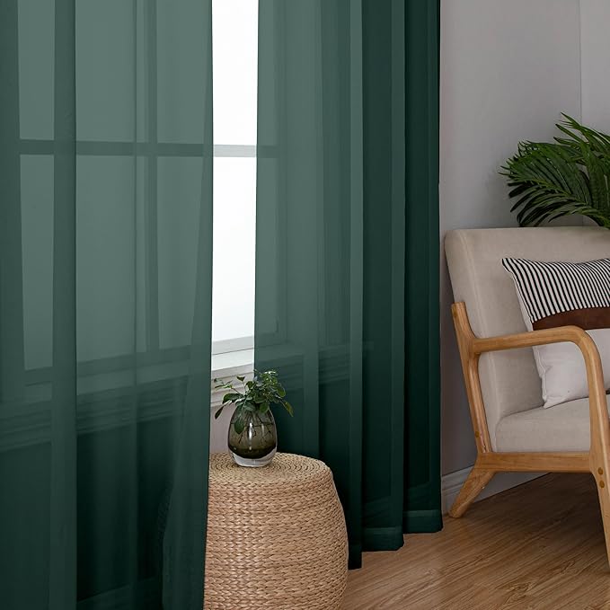 Chyhomenyc Hunter Green Sheer Curtains 78 Inches Long 2 Panels Set for Living Room, Light Filtering Voile Lightweight Bedroom Curtains, Rod Pocket Solid Window Treatment Drapes, Each 42W x 78L