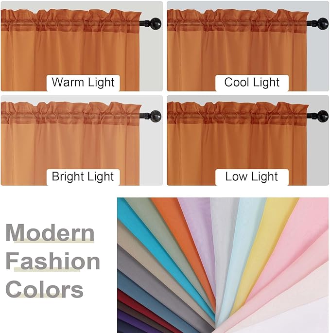 Sheer Orange Curtains for Bedroom Living Room 90 Inches Long 2 Panels Set, Soft Airy Light Filtering Sheer Window Treatments, Modern Rod Pocket Curtains Drapes, Each 42" Wx90 L Inch