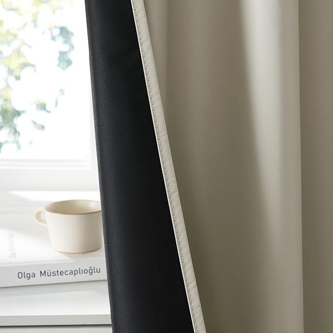 RYB HOME Bedroom Blackout Curtains 84 inches Long, 100% Blackout Thermal Insulated Noise Reducing Curtains for Living Room Nursury, 42 inches Wide by 84 inches Long, Natural