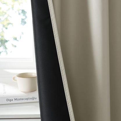RYB HOME Bedroom Blackout Curtains 63 inches Long, 100% Blackout Thermal Insulated Noise Reducing Curtains for Living Room Nursury, 62 inches Wide by 63 inches Long, Natural