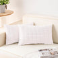 Pack of 2 Corduroy Decorative Throw Pillow Covers 12x20 Inch Soft Striped Pillow Covers Modern Farmhouse Home Decor for Sofa Living Room Couch Bed（White）