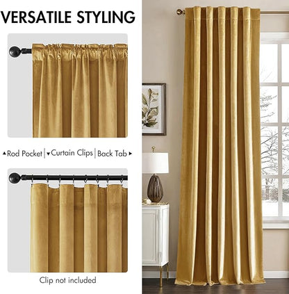 MIULEE Velvet Curtains 96 inches - Luxury Curtains for Bedroom Living Room Room Darkening Thermal Insulated Super Soft Window Drapes Rod Pocket & Back Tab, Golden, W52 x L96 inches, 2 Panels