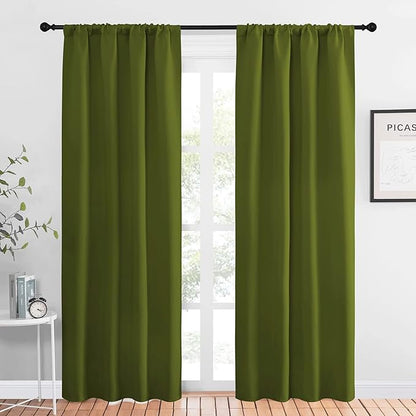 NICETOWN Blackout Curtains for Living Curtains, Olive, 1 Pair, 34-inch W x 84-inch L, Home Decorations Thermal Insulated Solid Pole Top Blackout Drapes for Living Room