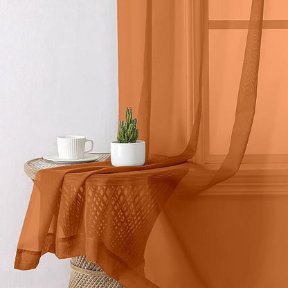 Aiyufeng Orange Sheer Curtains 63 Inch Length 2 Panels Set, Light Filtering Airy Rod Pocket Orange Window Curtain Treatment Drapes for Kitchen Bedroom Living, Each 40Wx63L Inches