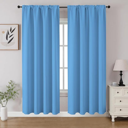 CUCRAF Light Blue Blackout Curtains 72 inch Length 2 Panels Set, Rod Pocket Room Darkening Drapes for Bedroom Living Room, Insulated Thermal Light Blocking Window Curtain (W52 x L72 Inch)