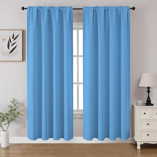 CUCRAF Light Blue Blackout Curtains 72 inch Length 2 Panels Set, Rod Pocket Room Darkening Drapes for Bedroom Living Room, Insulated Thermal Light Blocking Window Curtain (W52 x L72 Inch)