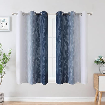Estelar Textiler Navy Blue and Greyish White Blackout Curtains 54 Inch Length, Light Blocking Gradient Grommet Drapes for Kitchen, Thermal Insulated Ombre Curtains for Bathroom,42Wx54L,2 Panels