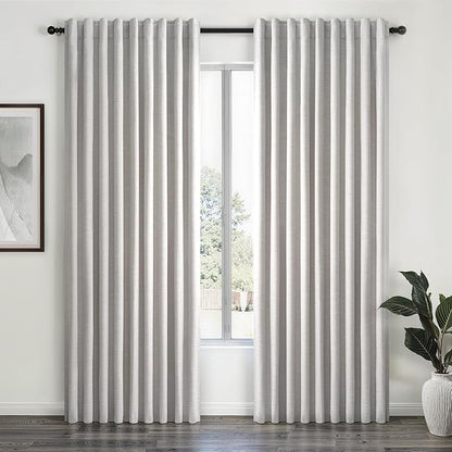100% Blackout Curtains 70 Inch Wide 90 Inch Long for Living Room Sliding Glass Door Back Tab Pleated Neutral Modern Bedroom Heavy Insulated Large Window Drapes (70" Wx90"Lx2Panels) Grey Beige