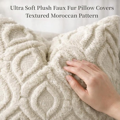 decorUhome Throw Pillow Covers 16x16 Inch Set of 2, Soft Plush Faux Wool Beige Solid Couch Pillow Covers, Accent Farmhouse Neutral Square Pillow Cases for Sofa Bed Living Room