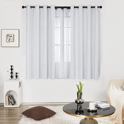 Deconovo Kitchen Curtains, Room Darkening Drapes, Thermal Insulated Soundproof Grommet Drape, Silver Wave Dots Print, 52 x 45 Inch, Machine Washable Window Panels for Small Windows Nursery, Set of 2