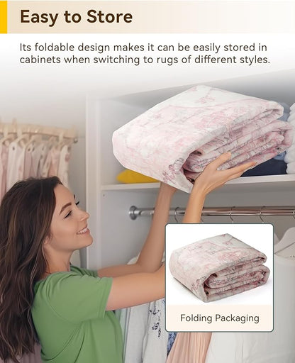 RELEANY Area Rugs 9'x12' Washable Non-Slip, Floral Vintage Distress Print Pattern Medallion Carpet for Living Room Bedroom Dining Room, Pink Greypink Cute