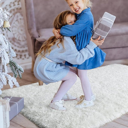 TWINNIS Super Soft Shaggy Rugs Fluffy Carpets 3x5 Feet, Indoor Modern Plush Area Rugs for Living Room Bedroom Kids Room Nursery Home Decor, Upgrade Anti-Skid Rectangular Fuzzy Rug, Cream White