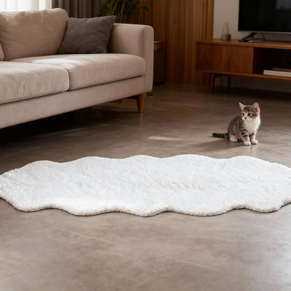 ThreadGlobe Fluffy Faux Rabbit Fur Rug Runner 2'x6', Ultra Soft & Non-Slip Rugs for Bedroom, Living Room, Nursery, No Shedding Machine Washable Rug, White, 2x6 Ft