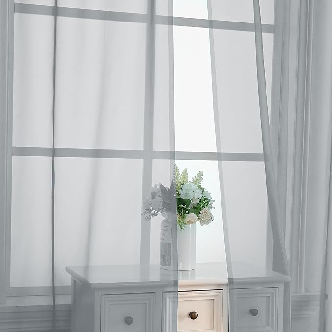 OVZME Light Grey Sheer Curtains 84 Inches Long 2 Panels - Soft Light Filtering Window Sheer Panels for Living Room/Bedroom, Top Dual Rod Pocket, 1 Pair, Each 42Wx84L Inches