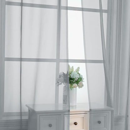 OVZME Light Grey Sheer Curtains 84 Inches Long 2 Panels - Soft Light Filtering Window Sheer Panels for Living Room/Bedroom, Top Dual Rod Pocket, 1 Pair, Each 42Wx84L Inches