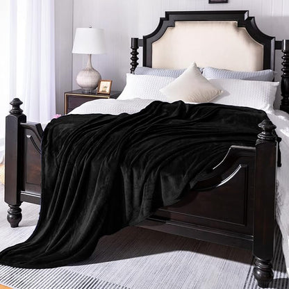 JIAHANNHA Flannel Fleece Blanket Twin Size(60 by 80 Inches),Black Throw Blanket for Couch Sofa Bed 280GSM,Super Soft Plush Cozy and Lightweight Warm Bed Blanket for All Season