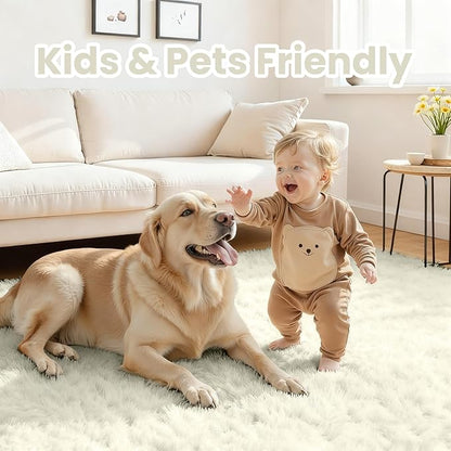 4x6 Area Rugs for Living Room Rug: Soft Fluffy Shag Cream White Rugs for Bedroom, Non-Slip Large Fuzzy Plush Rug Indoor Floor Carpet for Nursery Kids Boys Girl Room, Dorms, Playroom, Modern Home Decor