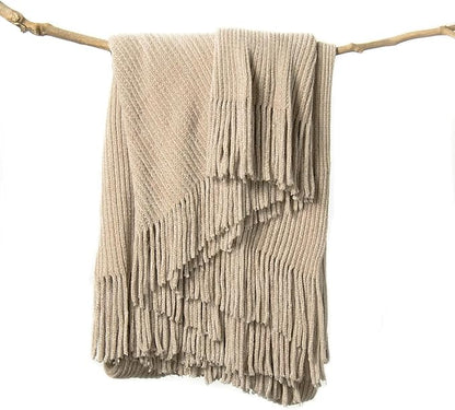 lifein Throw Blanket for Couch, Soft Boho Decor Bed Throw,Cozy Beige Knitted Chenille Small Farmhouse Lightweight Throw(Beige,50 * 60")