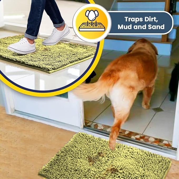 Muddy Mat® | Super Absorbent Door Mat Indoor, Microfiber Quick Dry Chenille Entryway Rug, Non-Slip Front Door Mat, Indoor Mats for Entryway, Machine Washable Pet Rug, Yellow 16"x24"