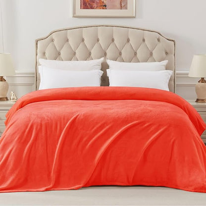 Exclusivo Mezcla Fleece Blanket Twin Size for Bed, Super Soft and Warm, All Season, Cozy, Plush, Lightweight, 90x66 Inches, Coral Orange
