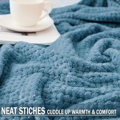 Exclusivo Mezcla Fleece Bed Blanket Twin Size, Super Soft and Warm Blankets for Couch, Sofa and Bed Waffle Textured, Cozy, Fuzzy and Lightweight (Slate Blue, 90x66 Inches)