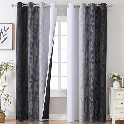 Estelar Textiler Thermal Insulated Blackout Curtains for Bedroom, Ombre Black and Greyish White Blackout Drapes for Living Room, Gradient Full Light Blocking Energy Saving Curtains, 52Wx96L, 2 Panels