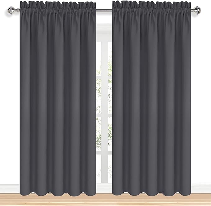 DWCN Dark Grey Blackout Curtains for Bedroom, Thermal Insulated Energy Saving Room Darkening Curtains for Living Room (W60 x L84 inch, Set of 2 Panels, Top of Rod Pocket)