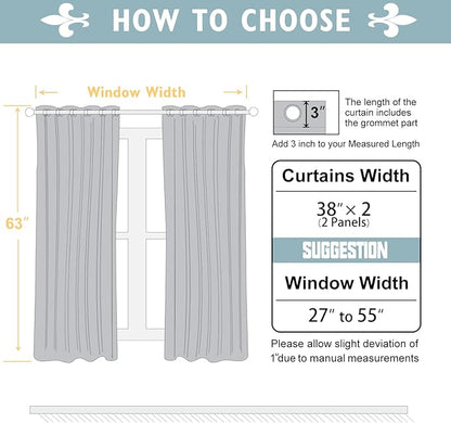 ChrisDowa 100% Blackout Curtains 63 inch Long for Bedroom with Black Liner, 2 Thick Layers Total Blackout Thermal Insulated Grommet Window Curtains 2 Panels Set (Navy Blue, 38 x 63 Inch)