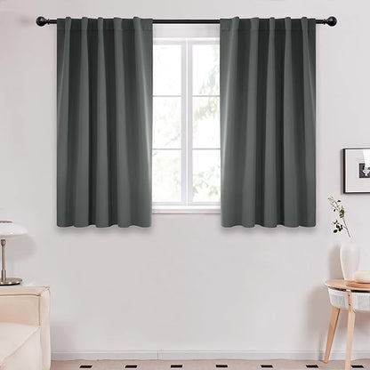 Deconovo Back Tab and Rod Pocket Short Blackout Curtains for Kitchen Window Room Darkening Drapes 42Wx54L Inch Dark Grey 2 Panels