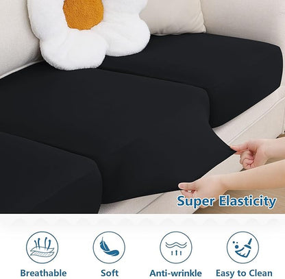 hyha Milk Silk Couch Cushion Covers, Soft Magic Sofa Covers Washable for 3 Cushion Couch, Stretch Sectional Outdoor Cushion Covers for Patio Furniture with Elastic Bottom(Large, Black)