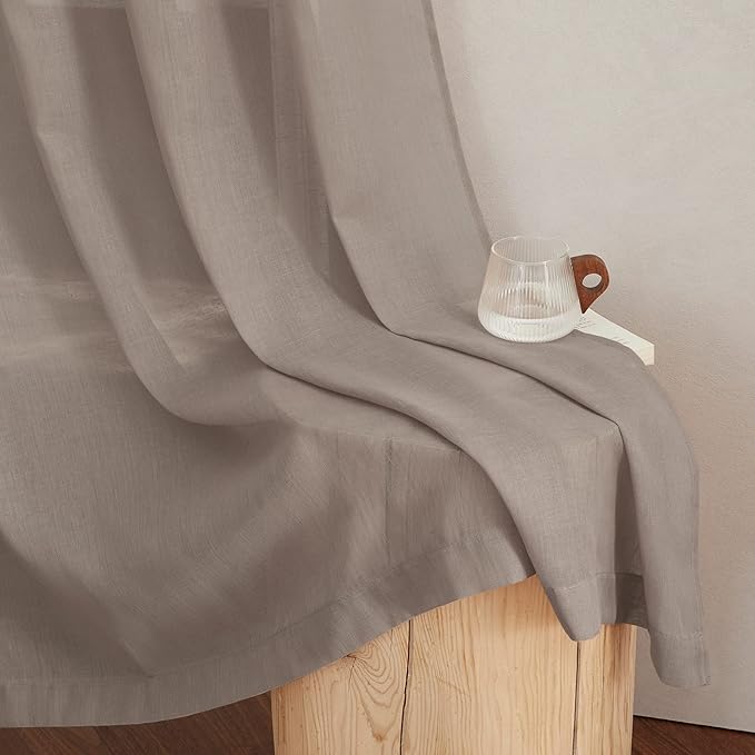 NICETOWN Sheer Linen Curtains for Windows 84 inch Length, (Burlap) Grommet Semi Balance Privacy & Light Vertical Flax Sheer Drapes for Bedroom/Living Room, W52 x L84, 2 Panels