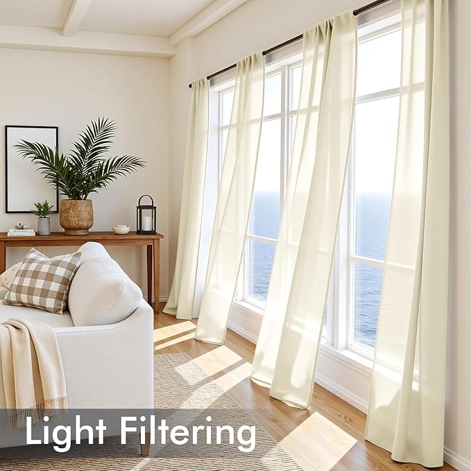 MIULEE Light Cream Sheer Curtains 90 Inches Long, 4 Panels Set, Light Filtering Rod Pocket Voile Drapes for Living Room and Bedroom, Airy Soft Fabric Window Treatments, 42 x 90 Inches