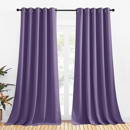 NICETOWN Blackout Curtain Panels for Bedroom, 2 Panels, W70 x L95-inch, Lilac Purple, Thermal Insulated Grommet Top Blackout Draperies and Drapes for Basement