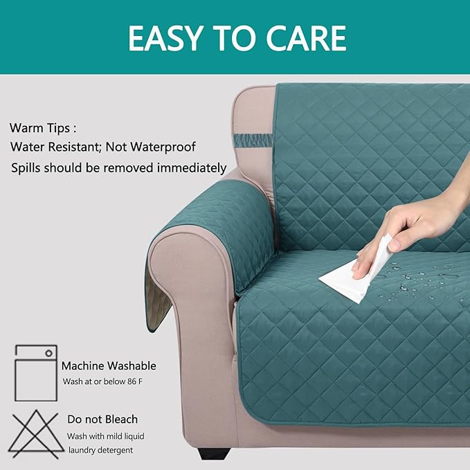 U-NICE HOME Recliner Chair Covers Reversible Quilted Water Repellent Pet Protectors with Elastic Straps (23''Recliner Small, Blue/Beige)