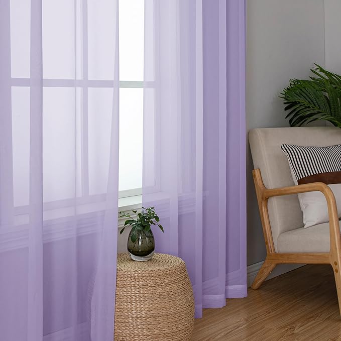 OWENIE Sheer Curtains 84 inches Long for Bedroom Living Room 2 Panels Set, Rod Pocket Soft Light Filtering Privacy Fimly Sheer Curtains & Drapes, Solid Purple Window Treatments, 42Wx84L