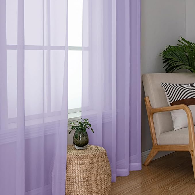 OWENIE Light Purple Sheer Curtains 63 inch Length 2 Panels Set, Rod Pocket Light Filtering Fimly Sheer Curtains for Bedroom Living Room, Soft Solid Color Voile Sheer Curtains, 42Wx63L inch